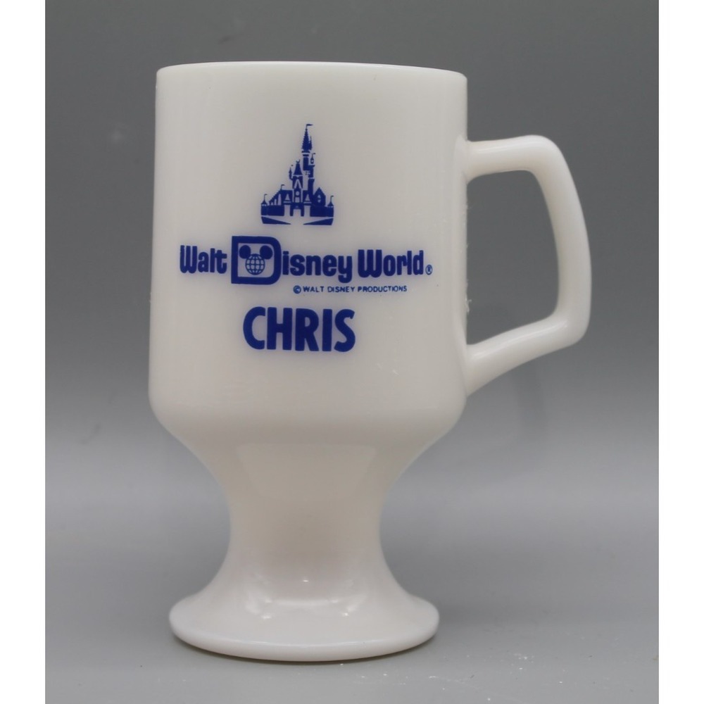 Vintage Walt Disney World Chris Personalized Milk Glass Pedestal Mug Castle
